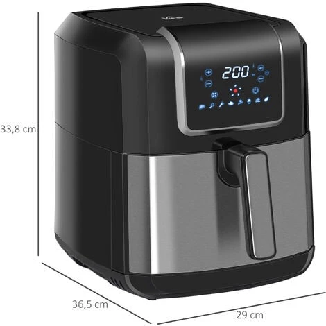HOMCOM Friteuse à Air 1700W 6,5L - Friteuse Sans Huile Multifonction 8 Programmes - Température Réglable - Timer 60 Min. - Gris Noir - Noir 5 HOMCOM Friteuse à Air 1700W 6,5L - Friteuse Sans Huile Multifonction 8 Programmes - Température Réglable - Timer 60 Min. - Gris Noir - Noir – Image 3