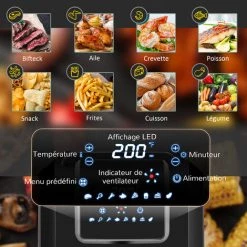 HOMCOM Friteuse à Air 1700W 6,5L - Friteuse Sans Huile Multifonction 8 Programmes - Température Réglable - Timer 60 Min. - Gris Noir - Noir 10 HOMCOM Friteuse à Air 1700W 6,5L - Friteuse Sans Huile Multifonction 8 Programmes - Température Réglable - Timer 60 Min. - Gris Noir - Noir -France HOMCOM Soldes 2022 53451026 4