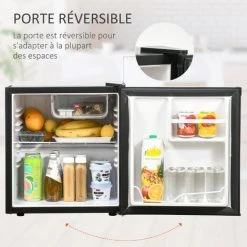 HOMCOM Mini Réfrigérateur 69W Avec Espace Freezer 41,5 + 4,5L Température Clayette Réglable Compartiment Porte Réversible Noir - Noir -France HOMCOM Soldes 2022 53451031 5