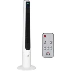HOMCOM Ventilateur Colonne Tour Oscillant 50 W Ultra Silencieux Télécommande Incluse Timer 3 Modes 3 Vitesses Ø32 X 118H Cm Blanc Noir