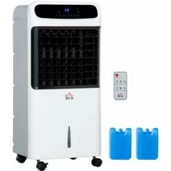 HOMCOM Ventilateur Rafraichisseur Humidificateur Ioniseur 4 En 1 - Roulettes, Télécommande - Silencieux Oscillant 75W - Réservoir 12L Max. - Idéal Pièces 35 M² Max. - Blanc Noir