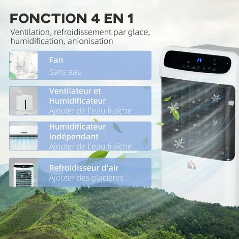 HOMCOM Ventilateur Rafraichisseur Humidificateur Ioniseur 4 En 1 - Roulettes, Télécommande - Silencieux Oscillant 75W - Réservoir 12L Max. - Idéal Pièces 35 M² Max. - Blanc Noir 6 HOMCOM Ventilateur Rafraichisseur Humidificateur Ioniseur 4 En 1 - Roulettes, Télécommande - Silencieux Oscillant 75W - Réservoir 12L Max. - Idéal Pièces 35 M² Max. - Blanc Noir – Image 4