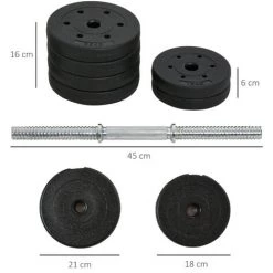 HOMCOM Ensemble D'haltères Courtes Total 30 Kg - Barres Incluses - Entraînement Musculaire & Haltérophilie - Acier PU Noir -France HOMCOM Soldes 2022 53451211 3