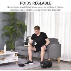 HOMCOM Ensemble D'haltères Courtes Total 30 Kg - Barres Incluses - Entraînement Musculaire & Haltérophilie - Acier PU Noir -France HOMCOM Soldes 2022 53451211 5