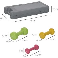 HOMCOM Ensemble D'haltères Courtes Total 6 Kg - Paires De 0,5/1/1,5 Kg Avec Malette - Entraînement Musculaire & Haltérophilie - Acier PU Multicolore -France HOMCOM Soldes 2022 53451216 3