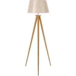 HOMCOM Lampadaire Trépied Design Scandinave Dim. 59L X 59l X 152H Cm 40 W Max. Piètement Bambou Effilé Abat-jour Toile Aspect Lin Beige