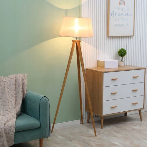 HOMCOM Lampadaire Trépied Design Scandinave Dim. 59L X 59l X 152H Cm 40 W Max. Piètement Bambou Effilé Abat-jour Toile Aspect Lin Beige 4 HOMCOM Lampadaire Trépied Design Scandinave Dim. 59L X 59l X 152H Cm 40 W Max. Piètement Bambou Effilé Abat-jour Toile Aspect Lin Beige â Image 2