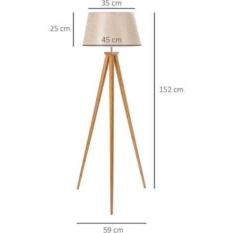 HOMCOM Lampadaire Trépied Design Scandinave Dim. 59L X 59l X 152H Cm 40 W Max. Piètement Bambou Effilé Abat-jour Toile Aspect Lin Beige 5 HOMCOM Lampadaire Trépied Design Scandinave Dim. 59L X 59l X 152H Cm 40 W Max. Piètement Bambou Effilé Abat-jour Toile Aspect Lin Beige â Image 3