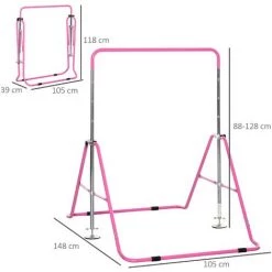 HOMCOM Barre Fixe De Gymnastique Enfant - Barre De Gymnastique Pliable Hauteur Réglable 4 Niv. 88 à 128 Cm - Acier Rose - Rose -France HOMCOM Soldes 2022 53591942 3