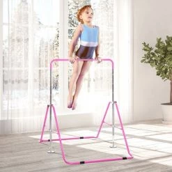 HOMCOM Barre Fixe De Gymnastique Enfant - Barre De Gymnastique Pliable Hauteur Réglable 4 Niv. 88 à 128 Cm - Acier Rose - Rose -France HOMCOM Soldes 2022 53591942 4