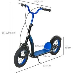 HOMCOM Trottinette Patinette Enfant Grandes Roues Pneumatiques Guidon Réglable Frein AV-AR Garde-boue Béquille Acier Noir Bleu -France HOMCOM Soldes 2022 53591944 3