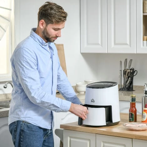 HOMCOM Friteuse Sans Huile à Air Chaud 1300 W 2,5 L Avec Affichage Numérique, 7 Programmes, Température Réglable, Minuterie Et Panier Antiadhésif Blanc Noir 6 HOMCOM Friteuse Sans Huile à Air Chaud 1300 W 2,5 L Avec Affichage Numérique, 7 Programmes, Température Réglable, Minuterie Et Panier Antiadhésif Blanc Noir – Image 4