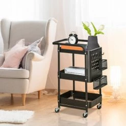 HOMCOM Desserte Chariot De Rangement En Métal à Roulettes 3 Niveaux Avec 2 Range-couverts 4 Crochets Dim.51,5L X 32l X 75,6H Cm - Noir 10 HOMCOM Desserte Chariot De Rangement En Métal à Roulettes 3 Niveaux Avec 2 Range-couverts 4 Crochets Dim.51,5L X 32l X 75,6H Cm - Noir -France HOMCOM Soldes 2022 53591981 4