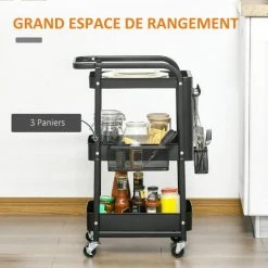 HOMCOM Desserte Chariot De Rangement En Métal à Roulettes 3 Niveaux Avec 2 Range-couverts 4 Crochets Dim.51,5L X 32l X 75,6H Cm - Noir 11 HOMCOM Desserte Chariot De Rangement En Métal à Roulettes 3 Niveaux Avec 2 Range-couverts 4 Crochets Dim.51,5L X 32l X 75,6H Cm - Noir -France HOMCOM Soldes 2022 53591981 5