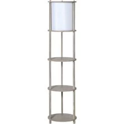 HOMCOM Lampadaire Design Contemporain 3 étagères Intégrées 40 W Max. Dim. Ø 35 X 154H Cm Pin Gris Effet Vieilli Abat-jour Polyester Coton Blanc - Gris