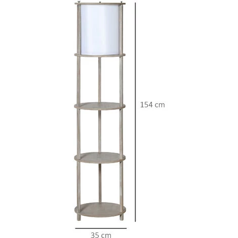 HOMCOM Lampadaire Design Contemporain 3 étagères Intégrées 40 W Max. Dim. Ø 35 X 154H Cm Pin Gris Effet Vieilli Abat-jour Polyester Coton Blanc - Gris 5 HOMCOM Lampadaire Design Contemporain 3 étagères Intégrées 40 W Max. Dim. Ø 35 X 154H Cm Pin Gris Effet Vieilli Abat-jour Polyester Coton Blanc - Gris – Image 3