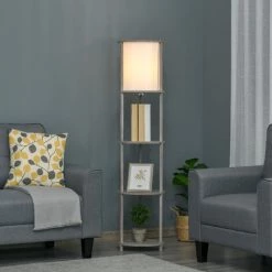 HOMCOM Lampadaire Design Contemporain 3 étagères Intégrées 40 W Max. Dim. Ø 35 X 154H Cm Pin Gris Effet Vieilli Abat-jour Polyester Coton Blanc - Gris 10 HOMCOM Lampadaire Design Contemporain 3 étagères Intégrées 40 W Max. Dim. Ø 35 X 154H Cm Pin Gris Effet Vieilli Abat-jour Polyester Coton Blanc - Gris -France HOMCOM Soldes 2022 53591993 4