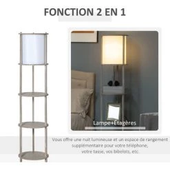 HOMCOM Lampadaire Design Contemporain 3 étagères Intégrées 40 W Max. Dim. Ø 35 X 154H Cm Pin Gris Effet Vieilli Abat-jour Polyester Coton Blanc - Gris 11 HOMCOM Lampadaire Design Contemporain 3 étagères Intégrées 40 W Max. Dim. Ø 35 X 154H Cm Pin Gris Effet Vieilli Abat-jour Polyester Coton Blanc - Gris -France HOMCOM Soldes 2022 53591993 5