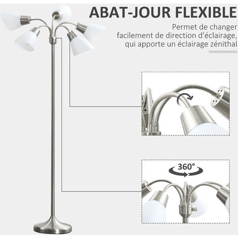 HOMCOM Lampadaire 5 Abat-jours Rotatifs Réglables 40 W Max. Dim. 45L X 45l X 160H Cm - Acier Bronze - Gris 7 HOMCOM Lampadaire 5 Abat-jours Rotatifs Réglables 40 W Max. Dim. 45L X 45l X 160H Cm - Acier Bronze - Gris – Image 5