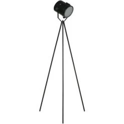 HOMCOM Lampadaire Trépied Style Industriel Orientation Projecteur Réglable Métal Noir - Noir