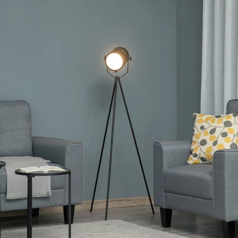 HOMCOM Lampadaire Trépied Style Industriel Orientation Projecteur Réglable Métal Noir - Noir 4 HOMCOM Lampadaire Trépied Style Industriel Orientation Projecteur Réglable Métal Noir - Noir – Image 2
