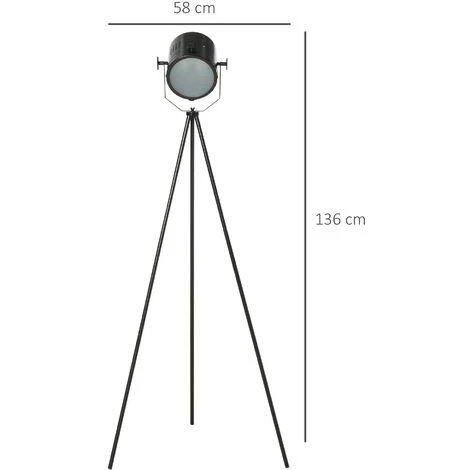 HOMCOM Lampadaire Trépied Style Industriel Orientation Projecteur Réglable Métal Noir - Noir 5 HOMCOM Lampadaire Trépied Style Industriel Orientation Projecteur Réglable Métal Noir - Noir – Image 3