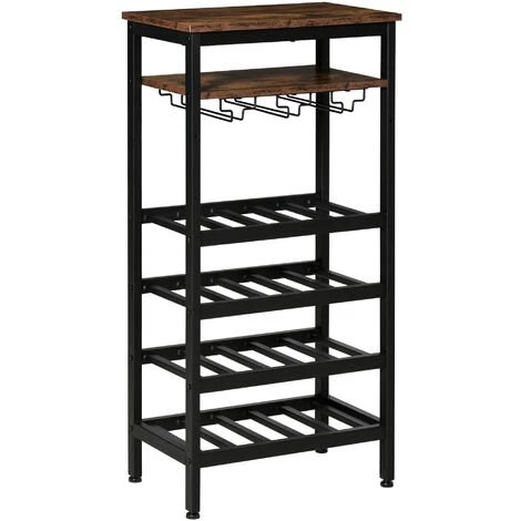 HOMCOM Casier à Vin Avec étagères Capacité 20 Bouteilles - Porte-bouteilles Porte-verres Style Industriel Dim. 50L X 32l X 100H Cm - Métal Noir Aspect Bois Vieilli 3 HOMCOM Casier à Vin Avec étagères Capacité 20 Bouteilles - Porte-bouteilles Porte-verres Style Industriel Dim. 50L X 32l X 100H Cm - Métal Noir Aspect Bois Vieilli