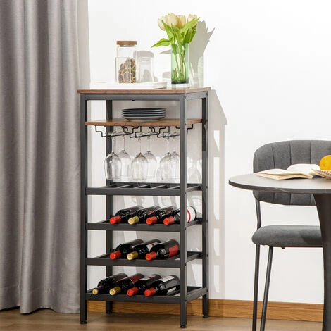 HOMCOM Casier à Vin Avec étagères Capacité 20 Bouteilles - Porte-bouteilles Porte-verres Style Industriel Dim. 50L X 32l X 100H Cm - Métal Noir Aspect Bois Vieilli 4 HOMCOM Casier à Vin Avec étagères Capacité 20 Bouteilles - Porte-bouteilles Porte-verres Style Industriel Dim. 50L X 32l X 100H Cm - Métal Noir Aspect Bois Vieilli – Image 2