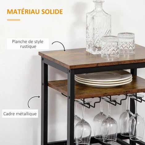 HOMCOM Casier à Vin Avec étagères Capacité 20 Bouteilles - Porte-bouteilles Porte-verres Style Industriel Dim. 50L X 32l X 100H Cm - Métal Noir Aspect Bois Vieilli 7 HOMCOM Casier à Vin Avec étagères Capacité 20 Bouteilles - Porte-bouteilles Porte-verres Style Industriel Dim. 50L X 32l X 100H Cm - Métal Noir Aspect Bois Vieilli – Image 5