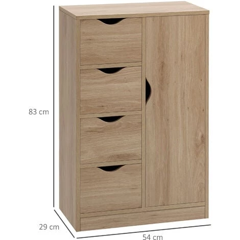 HOMCOM Meuble De Rangement Moderne 1 Porte 4 Tiroirs - Panneaux Particules Aspect Chêne Clair - Beige 5 HOMCOM Meuble De Rangement Moderne 1 Porte 4 Tiroirs - Panneaux Particules Aspect Chêne Clair - Beige – Image 3