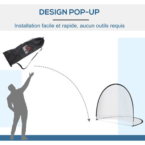 HOMCOM Cage De Foot Portable - But De Football Pliable Pop Up - Sac Rangement, Piquets Inclus - Dim. 247L X 203l X 201,5H Cm - Fibre Verre Oxford Noir - Noir 6 HOMCOM Cage De Foot Portable - But De Football Pliable Pop Up - Sac Rangement, Piquets Inclus - Dim. 247L X 203l X 201,5H Cm - Fibre Verre Oxford Noir - Noir – Image 4