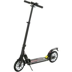 HOMCOM Trottinette Pliable Pour Adulte Enfant à Partir 14 Ans Dim. 94L X 38l X 90-104H Cm Hauteur Guidon Réglable Suspensions AV AR Roues PU Alu. Noir