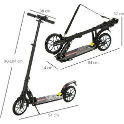 HOMCOM Trottinette Pliable Pour Adulte Enfant à Partir 14 Ans Dim. 94L X 38l X 90-104H Cm Hauteur Guidon Réglable Suspensions AV AR Roues PU Alu. Noir 9 HOMCOM Trottinette Pliable Pour Adulte Enfant à Partir 14 Ans Dim. 94L X 38l X 90-104H Cm Hauteur Guidon Réglable Suspensions AV AR Roues PU Alu. Noir -France HOMCOM Soldes 2022 53829948 3