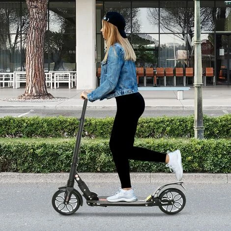 HOMCOM Trottinette Pliable Pour Adulte Enfant à Partir 14 Ans Dim. 94L X 38l X 90-104H Cm Hauteur Guidon Réglable Suspensions AV AR Roues PU Alu. Noir 6 HOMCOM Trottinette Pliable Pour Adulte Enfant à Partir 14 Ans Dim. 94L X 38l X 90-104H Cm Hauteur Guidon Réglable Suspensions AV AR Roues PU Alu. Noir – Image 4