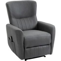 HOMCOM Fauteuil De Relaxation Inclinable 8 Points De Massage Repose-pied Ajustable Microfibre Polyester Gris