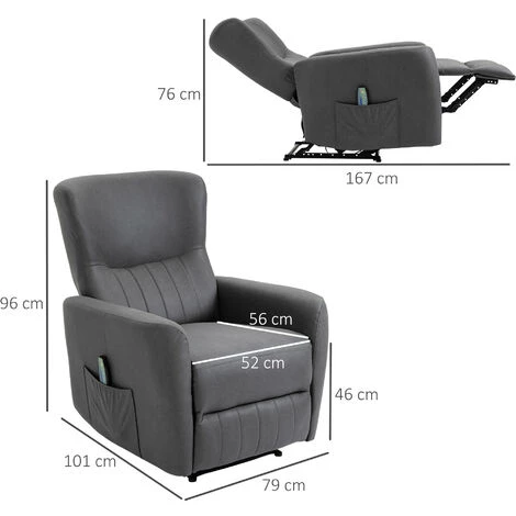 HOMCOM Fauteuil De Relaxation Inclinable 8 Points De Massage Repose-pied Ajustable Microfibre Polyester Gris 5 HOMCOM Fauteuil De Relaxation Inclinable 8 Points De Massage Repose-pied Ajustable Microfibre Polyester Gris – Image 3