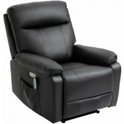 HOMCOM Fauteuil De Relaxation Et Massage électrique Dossier Inclinable Port USB Poches Latérales Revêtement Synthétique Noir - Noir
