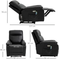 HOMCOM Fauteuil De Relaxation Et Massage électrique Dossier Inclinable Port USB Poches Latérales Revêtement Synthétique Noir - Noir -France HOMCOM Soldes 2022 54127708 3
