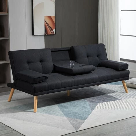 HOMCOM Canapé Convertible 3 Places Design Scandinave Inclinaison Dossier Réglable 3 Niveaux Dossier Centrale Rabattable 2 Porte-verres Bois Peuplier Polyester Anthracite 4 HOMCOM Canapé Convertible 3 Places Design Scandinave Inclinaison Dossier Réglable 3 Niveaux Dossier Centrale Rabattable 2 Porte-verres Bois Peuplier Polyester Anthracite – Image 2