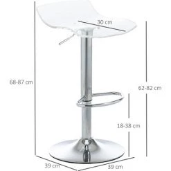 HOMCOM Lot De 2 Tabourets De Bar Design Contemporain Assise Acrylique Et Piètement Métal - Pivotant 360° - Hauteur Réglable Avec Repose-pieds - Transparent -France HOMCOM Soldes 2022 54127779 3