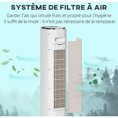 HOMCOM Ventilateur Colonne Rafraichisseur D'air 2 En 1 - Puissance 80 W - Oscillant, Silencieux - Timer, 3 Modes, 3 Vitesses - Télécommande Incluse - Blanc - Blanc 6 HOMCOM Ventilateur Colonne Rafraichisseur D'air 2 En 1 - Puissance 80 W - Oscillant, Silencieux - Timer, 3 Modes, 3 Vitesses - Télécommande Incluse - Blanc - Blanc – Image 4