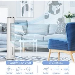HOMCOM Ventilateur Colonne Rafraichisseur D'air 2 En 1 - Puissance 80 W - Oscillant, Silencieux - Timer, 3 Modes, 3 Vitesses - Télécommande Incluse - Blanc - Blanc 11 HOMCOM Ventilateur Colonne Rafraichisseur D'air 2 En 1 - Puissance 80 W - Oscillant, Silencieux - Timer, 3 Modes, 3 Vitesses - Télécommande Incluse - Blanc - Blanc -France HOMCOM Soldes 2022 54817228 5