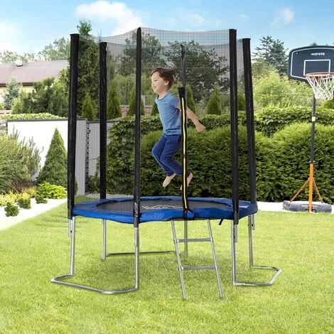 HOMCOM Trampoline Enfant Ø 2,23 × 2,3H M Filet De Sécurité Porte Zipée échelle Couvre-ressorts 6 Poteaux Rembourrés Bleu 4 HOMCOM Trampoline Enfant Ø 2,23 × 2,3H M Filet De Sécurité Porte Zipée échelle Couvre-ressorts 6 Poteaux Rembourrés Bleu – Image 2