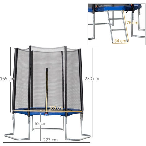 HOMCOM Trampoline Enfant Ø 2,23 × 2,3H M Filet De Sécurité Porte Zipée échelle Couvre-ressorts 6 Poteaux Rembourrés Bleu 5 HOMCOM Trampoline Enfant Ø 2,23 × 2,3H M Filet De Sécurité Porte Zipée échelle Couvre-ressorts 6 Poteaux Rembourrés Bleu – Image 3
