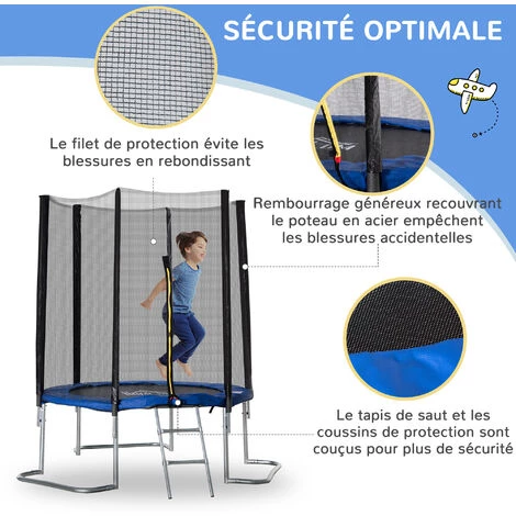 HOMCOM Trampoline Enfant Ø 2,23 × 2,3H M Filet De Sécurité Porte Zipée échelle Couvre-ressorts 6 Poteaux Rembourrés Bleu 7 HOMCOM Trampoline Enfant Ø 2,23 × 2,3H M Filet De Sécurité Porte Zipée échelle Couvre-ressorts 6 Poteaux Rembourrés Bleu – Image 5