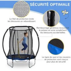 HOMCOM Trampoline Enfant Ø 2,25 × 2,35H M Filet De Sécurité Porte Zipée Couvre-ressorts 6 Poteaux Rembourrés Incurvés Bleu -France HOMCOM Soldes 2022 54817265 4