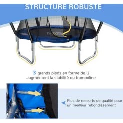 HOMCOM Trampoline Enfant Ø 2,25 × 2,35H M Filet De Sécurité Porte Zipée Couvre-ressorts 6 Poteaux Rembourrés Incurvés Bleu -France HOMCOM Soldes 2022 54817265 5