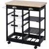 HOMCOM Chariot De Service Desserte De Cuisine à Roulettes Multi-rangements 74L X 37l X 76H Cm Plateau Bois Massif Pin Châssis MDF Noir - Noir -France HOMCOM Soldes 2022 55274195 1