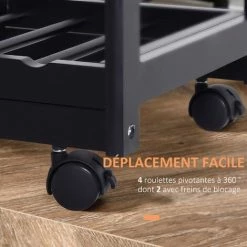 HOMCOM Chariot De Service Desserte De Cuisine à Roulettes Multi-rangements 74L X 37l X 76H Cm Plateau Bois Massif Pin Châssis MDF Noir - Noir -France HOMCOM Soldes 2022 55274195 5