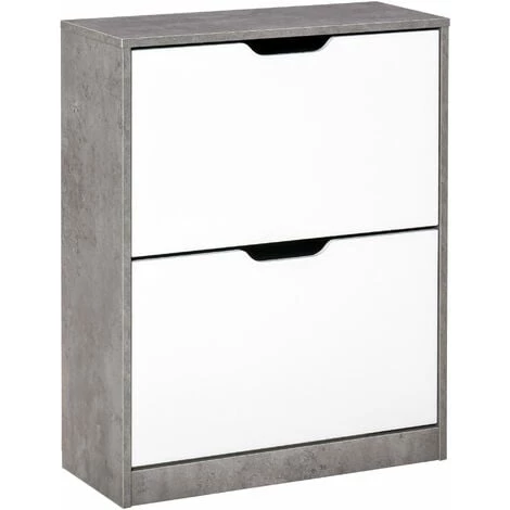 HOMCOM Armoire à Chaussures Meuble à Chaussures Dim. 62L X 26l X 81H Cm 2 Portes Abattantes Blanc Effet Béton Ciré 3 HOMCOM Armoire à Chaussures Meuble à Chaussures Dim. 62L X 26l X 81H Cm 2 Portes Abattantes Blanc Effet Béton Ciré